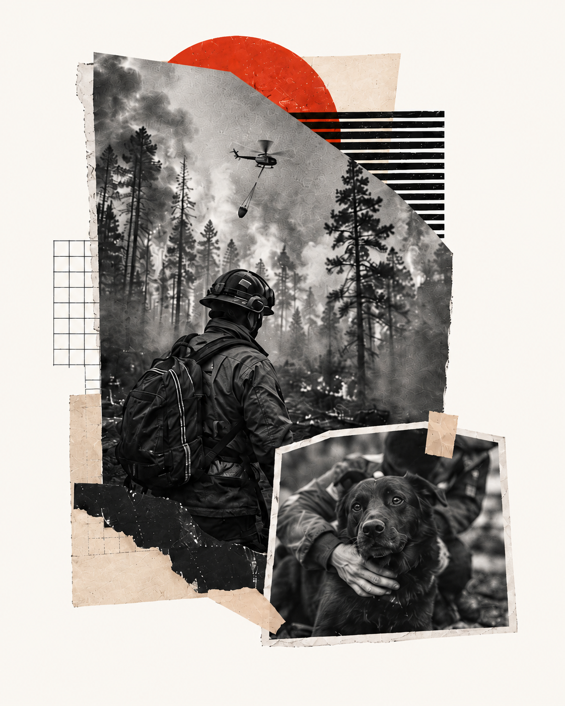 Firefighter and rescued dog
